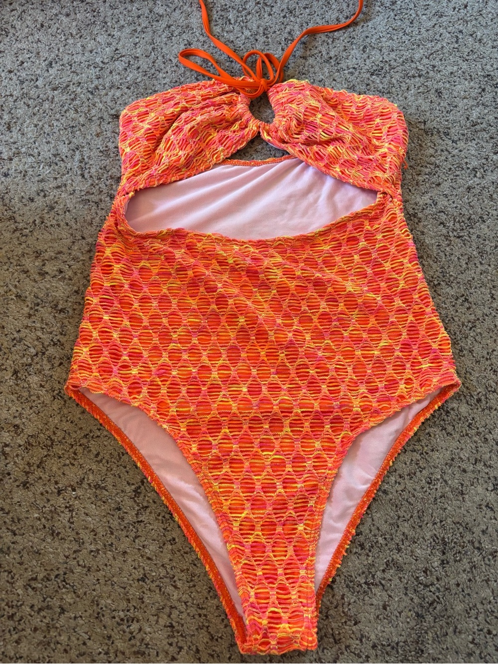 SHEIN Orange and Yellow Cutout One-Piece Swimsuit